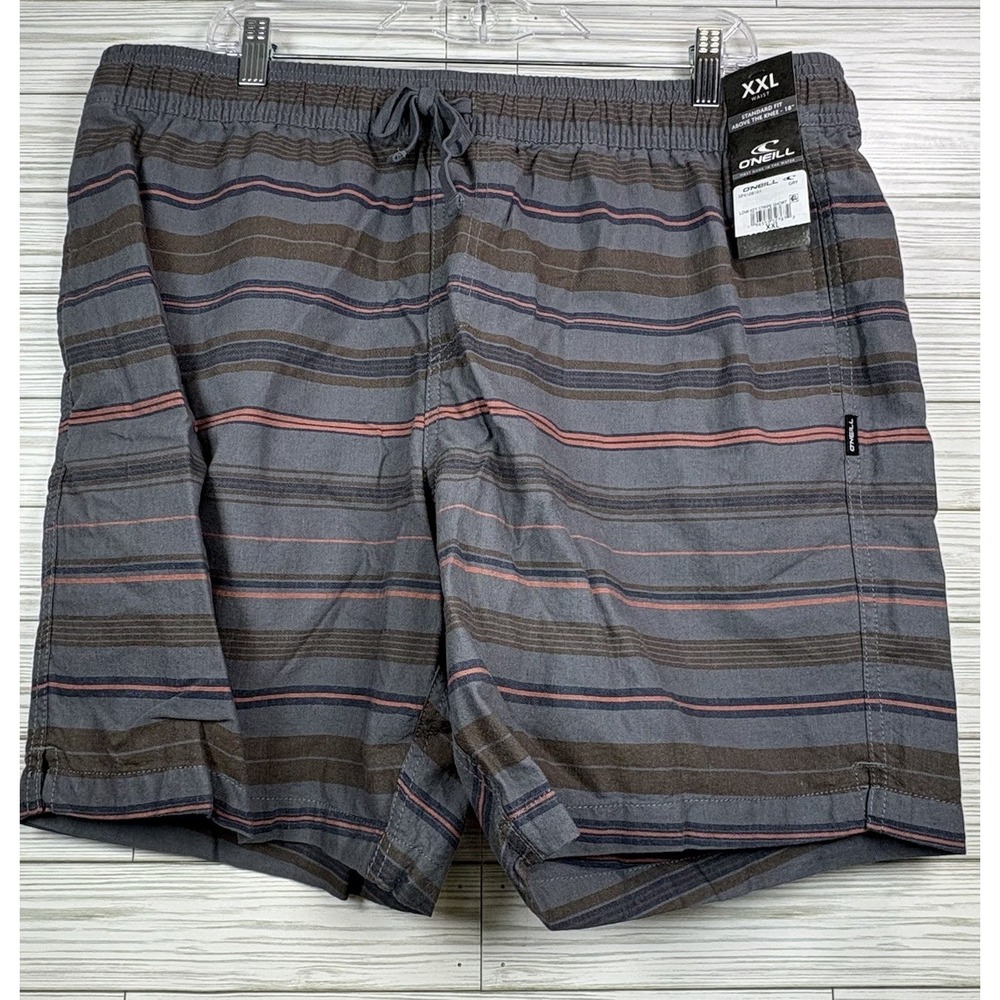 ONeill Men's Low Key Casual Striped Shorts Gray Red Sz 2XL Summer Beach - Picture 1 of 8